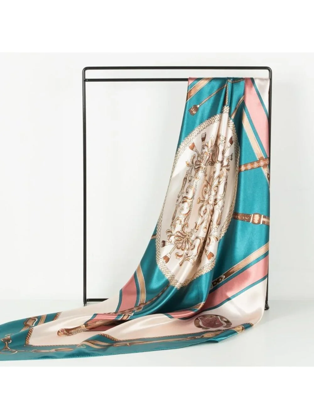 Women's Turquoise Printed Square Scarf Bandanas Hair Scarf 35 Inches